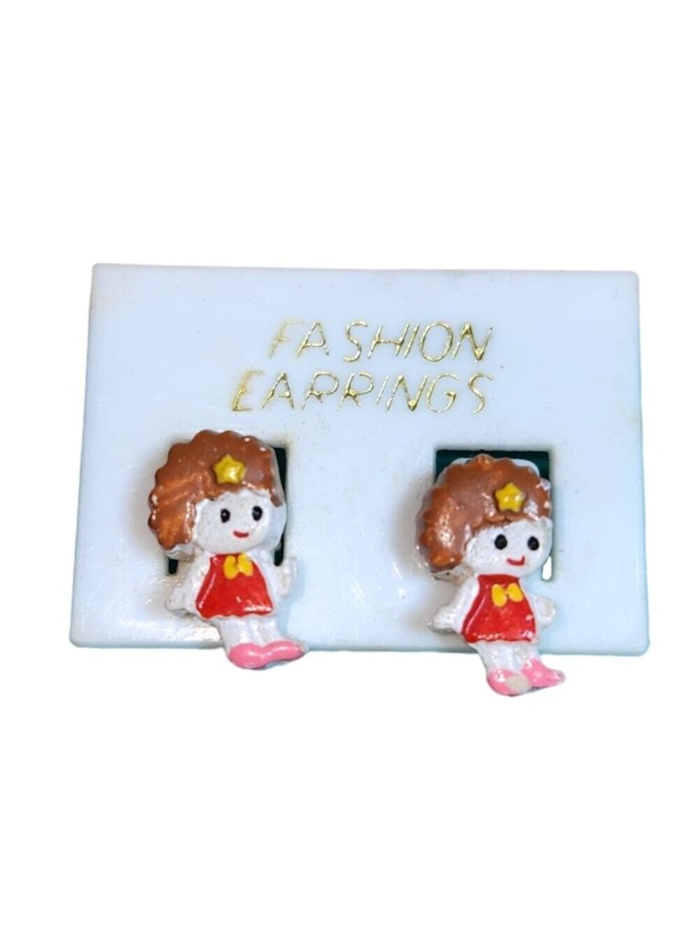 Vintage Fashion Earrings Little Girl Doll Studs Jewelry NOS Unique Super Cute